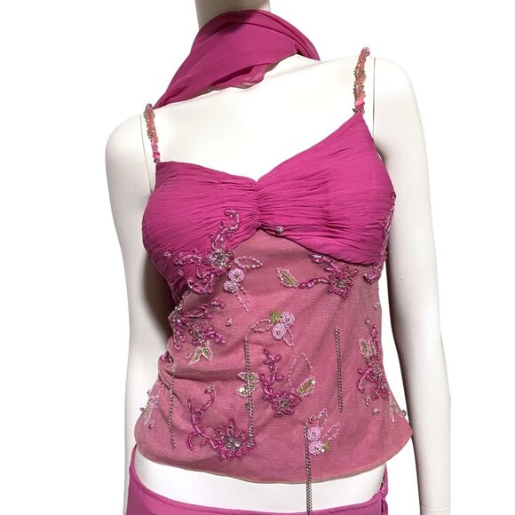 Y2K Silk Maxi Dress Set Asymmetric Ruffle Crop Fairy Mermaid Festival 100% Silk - Picture 3 of 14